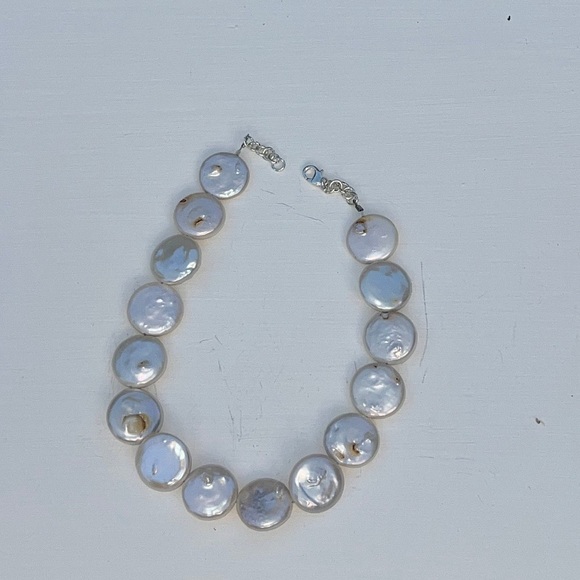 Coin pearl choker necklace adjustable with sterling silver fixtures custom - Picture 3 of 4